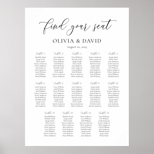 Poster Gráfico de Assentos Elegant Script 14 (Frente)