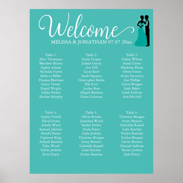 Poster Gráfico de assentos Elegante Teal White Elegante p (Frente)