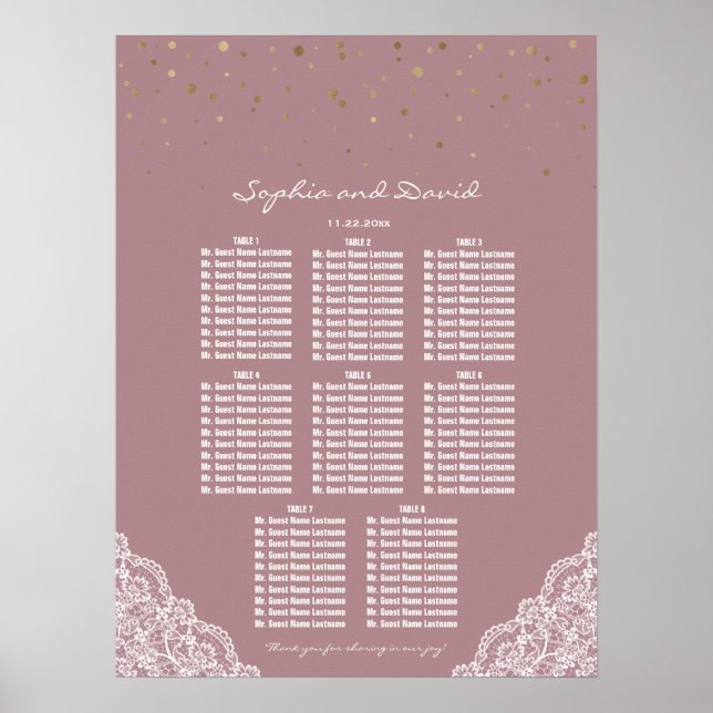 Poster Gráfico de Assentos em Renda Rosa Empoeirada com C (Frente)