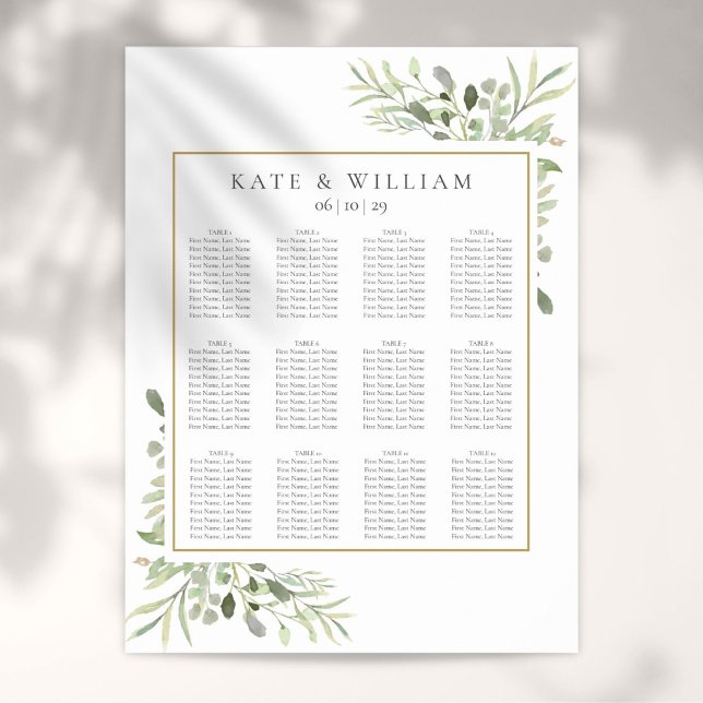 Poster Gráfico de Assentos Eucalyptus de Casamento Elegan (Elegant Wedding Greenery Eucalyptus Seating Chart)