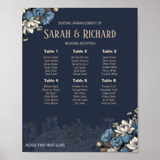 Poster Gráfico de Assentos Florais Azuis Marinhos Elegant
