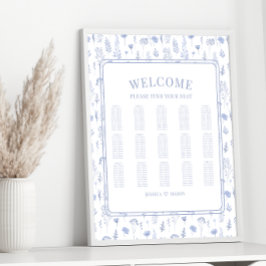 Poster Gráfico de assentos florais azul-romântico