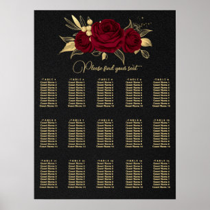 Poster gráfico de assentos florais de burgundy e ouro