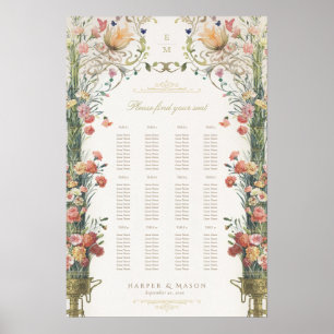 Poster Gráfico de Assentos Florais de Casamento de Jardim