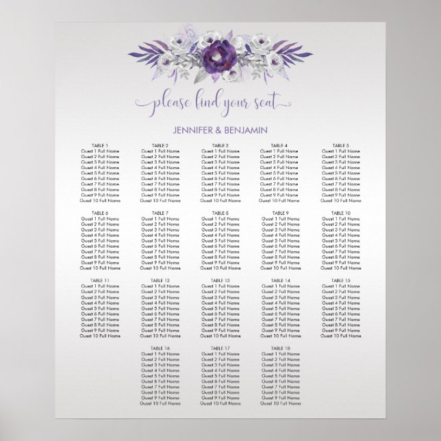 Poster Gráfico de Assentos Florais de Cinzas Prateadas (Frente)