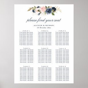 Poster Gráfico de assentos florais de marinhos e blush