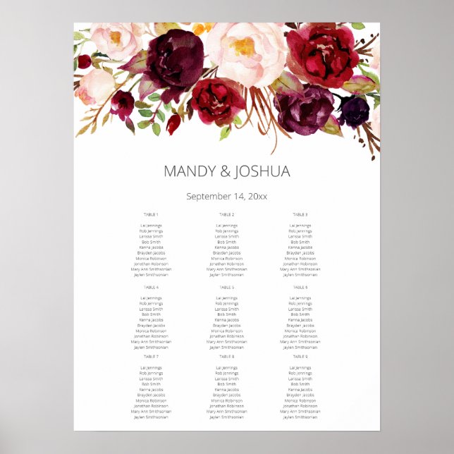 Poster Gráfico de Assentos Florais de Marsala - 9 Branco (Frente)