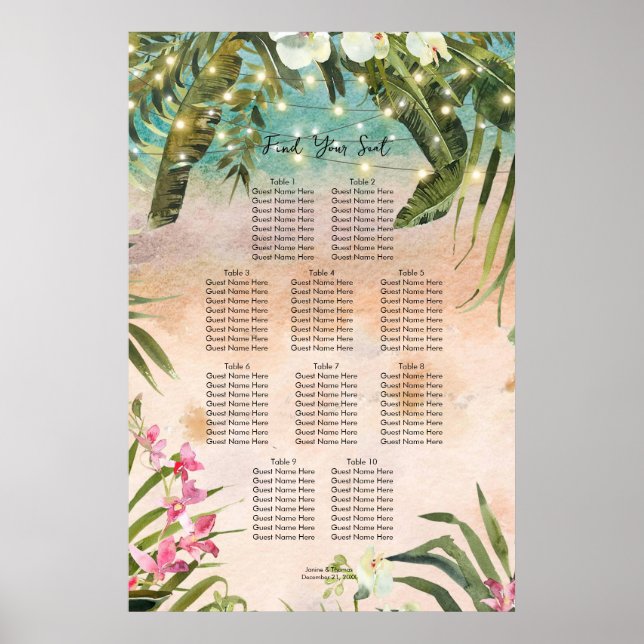 Poster gráfico de assentos florais de orquídeas de praia  (Frente)