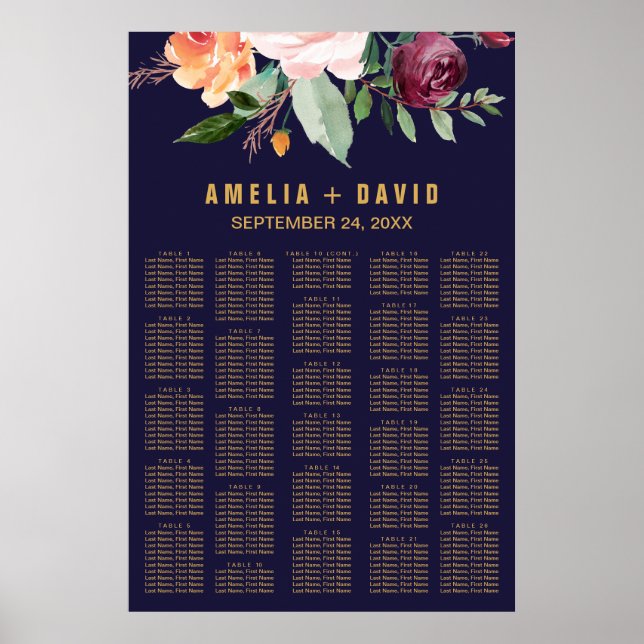 Poster Gráfico de Assentos Florais do outono (mais de 200 (Frente)