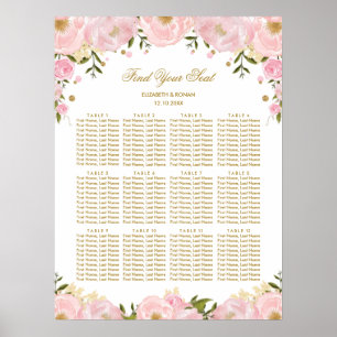 Poster Gráfico de Assentos Florais Dourados Blush