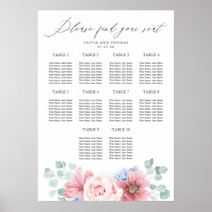Poster Gráfico de Assentos Florais Dusty Blue e Pink