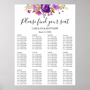 Poster Gráfico de Assentos Florais em Aquarela Lilás e Ro