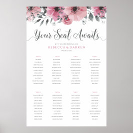 Poster Gráfico de Assentos Floral 8 Mesa Seu Assento Agua