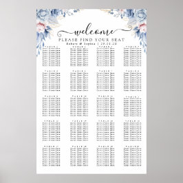 Poster Gráfico de Assentos Floral Azul Empoeirado