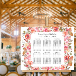 Poster Gráfico de Assentos Floral Boho Coral Casamento Bo