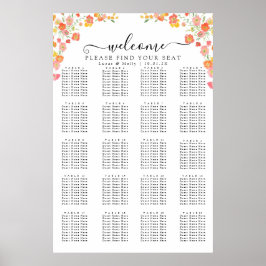 Poster Gráfico de Assentos Floral de Verão Rosa e Laranja