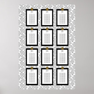 Poster Gráfico de Assentos Floral Preto Elegante