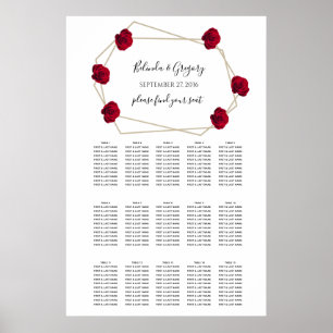 Poster Gráfico de Assentos Geométricos de Rosas vermelh