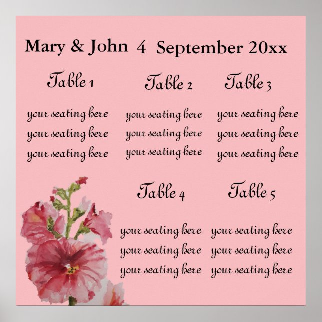 Poster Gráfico de assentos "Hollyhock" de Casamento Flora (Frente)