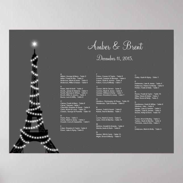 Pôster Gráfico de Assentos Noturnos em Paris (Frente)