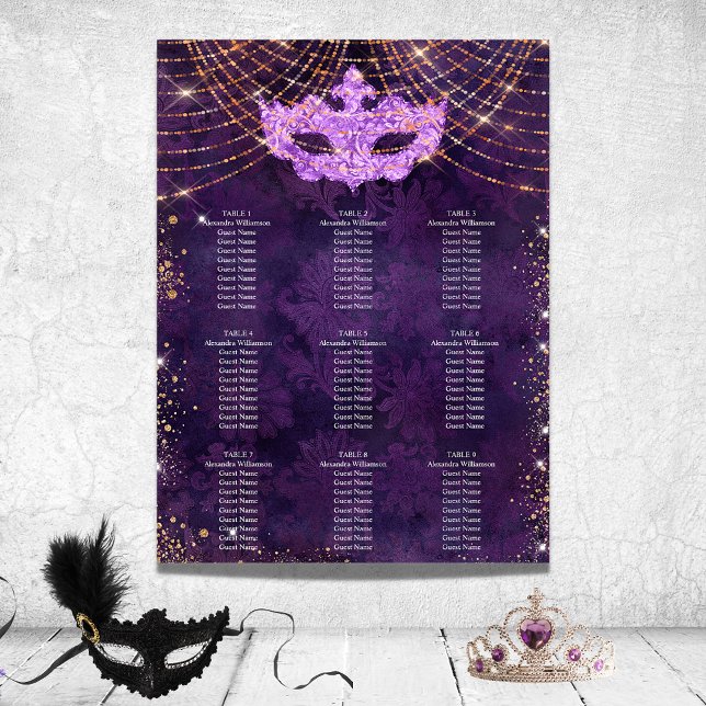 Poster Gráfico de assentos para 9 mesas com brilho roxo d (Criador carregado)