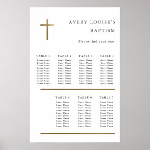 Poster Gráfico de Assentos para Batismo com Cruz de Ouro