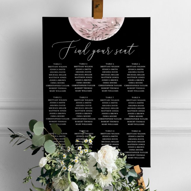 Poster Gráfico de Assentos para Casamento Preto Celestial (Criador carregado)