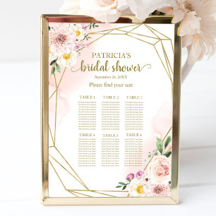 Poster Gráfico de Assentos para Chá de Noiva Rosa Floral