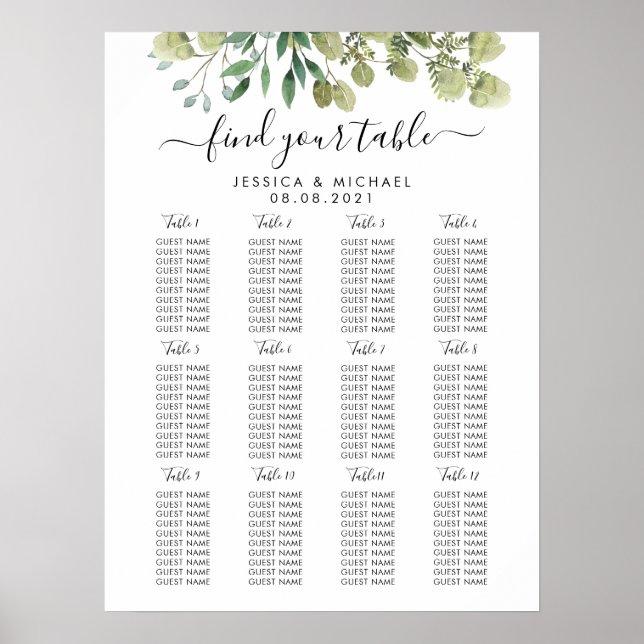 Poster Gráfico de Assentos para Convidados de Casamento G (Frente)
