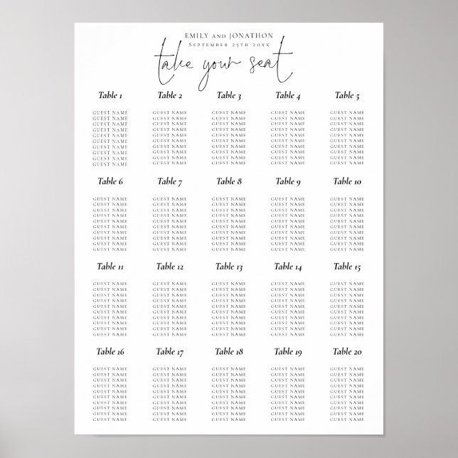 Poster Gráfico de Assentos Preto e Branco com Rótulo de M (Frente)