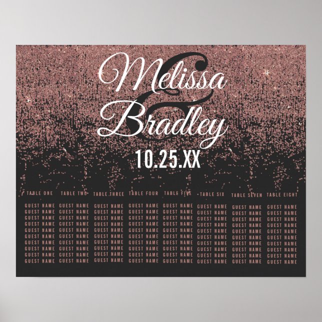 Poster Gráfico de Assentos Pretos com brilho Dourado rosa (Frente)