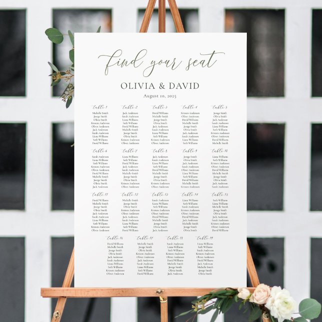 Poster Gráfico de Assentos Sage Green Script 19 mesas (Criador carregado)