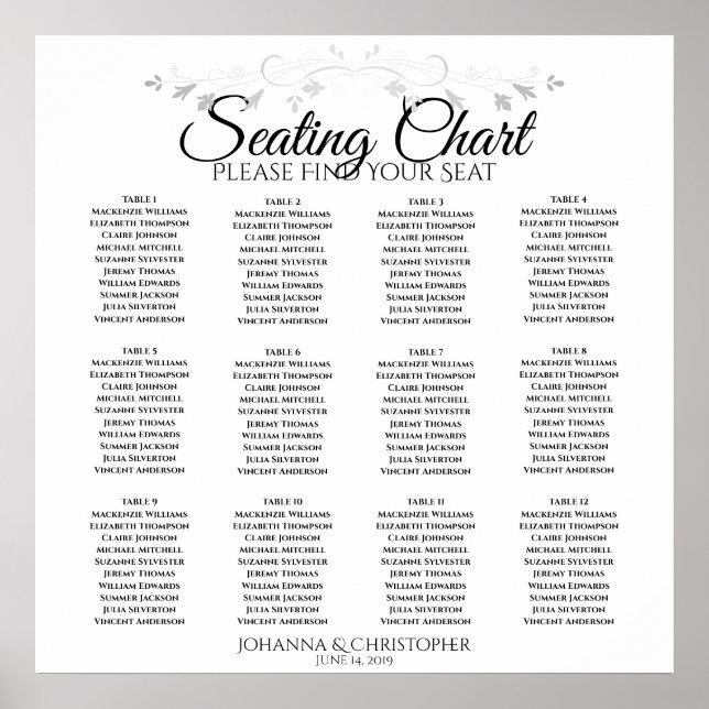 Poster Gráfico de Assentos Simples 12 de Casamentos de Me (Frente)