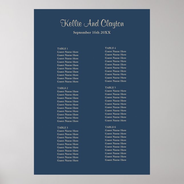 Poster Gráfico de Assentos Simples de Casamento Azul Clás (Frente)