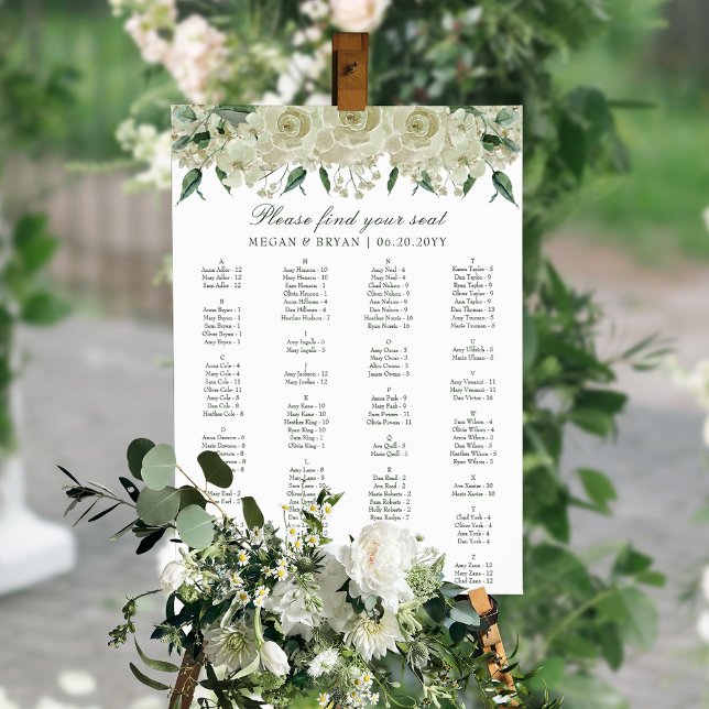Poster Gráfico de Assentos Simples de Casamentos Florais  (Elegant, simple wedding seating plan, perfect for spring or summer.)