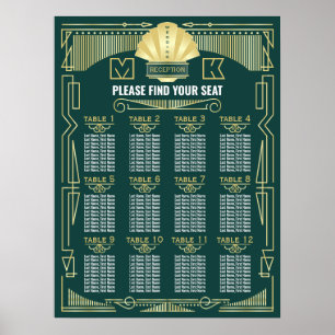 Poster Gráfico de Assentos Verdes da Recepção de casam