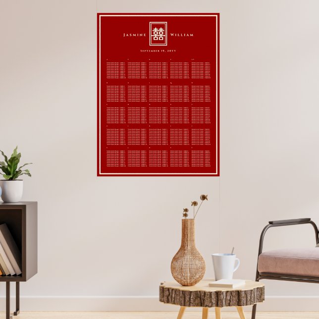 Poster Gráfico de Assentos Vermelho para Casamento Chinês (Sala de Estar 3)