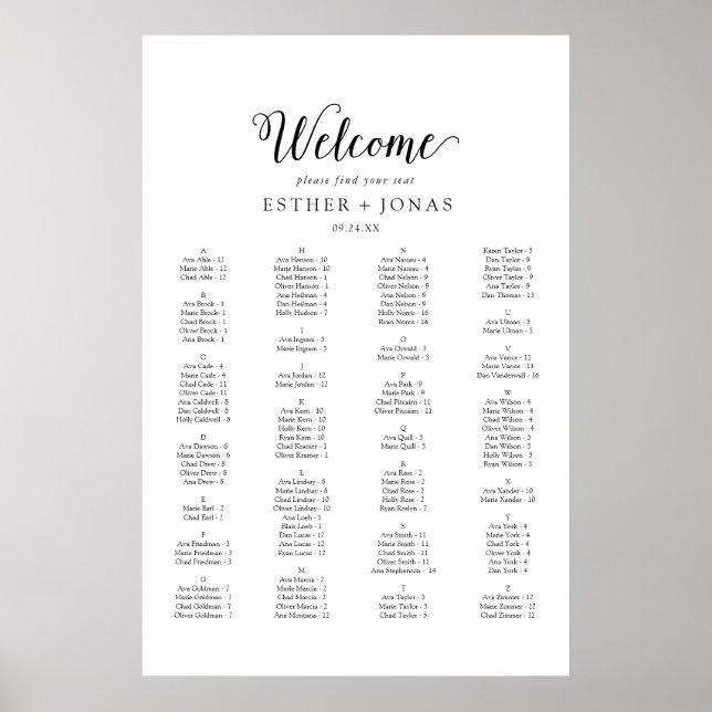 Poster Gráfico de Bancos Alfabéticos do Script Vintage (Frente)