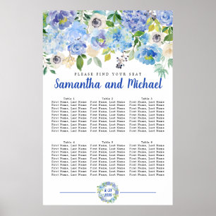 Poster Gráfico de Bancos de 6 Mesas de Hydrangea Azul Gra