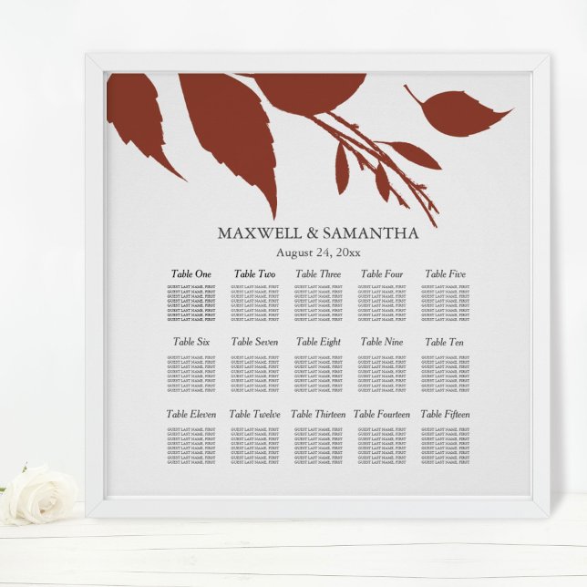 Poster GRÁFICO DE CAÇA Folhas de Laranja Queimadas Elegan (orange wedding seating chart autumn leaves
)