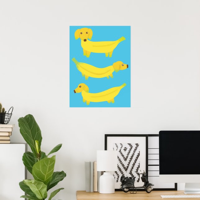 Poster Gráfico de Cães de Banana Amarelo-Bonitos (Escritório em casa)