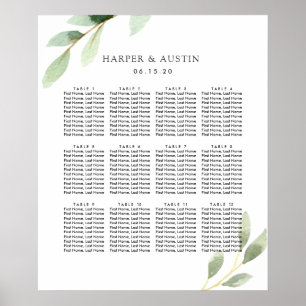 Poster Gráfico de Casamento Botânico de Folhagem Verde