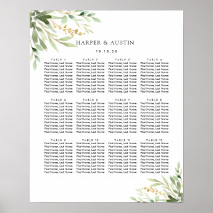 Poster Gráfico de Casamento Botânico de Folhagem Verde
