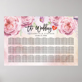 Poster Gráfico de Casamento Cadeias de Água Floral e Pena