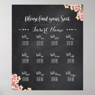 Poster Gráfico de Casamento | Chalkboard Floral