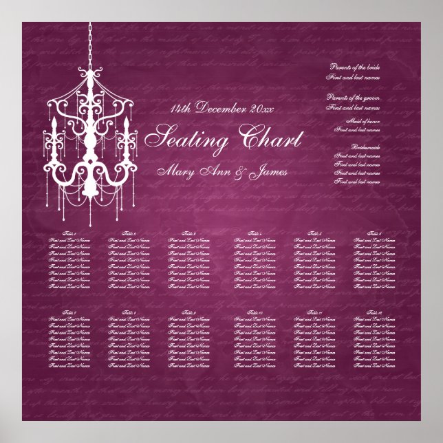 Poster Gráfico de Casamento Chandelier Berry Rosa (Frente)
