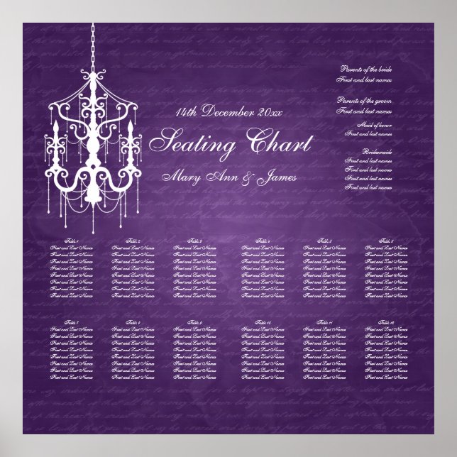 Pôster Gráfico de Casamento Chandelier Purple (Frente)