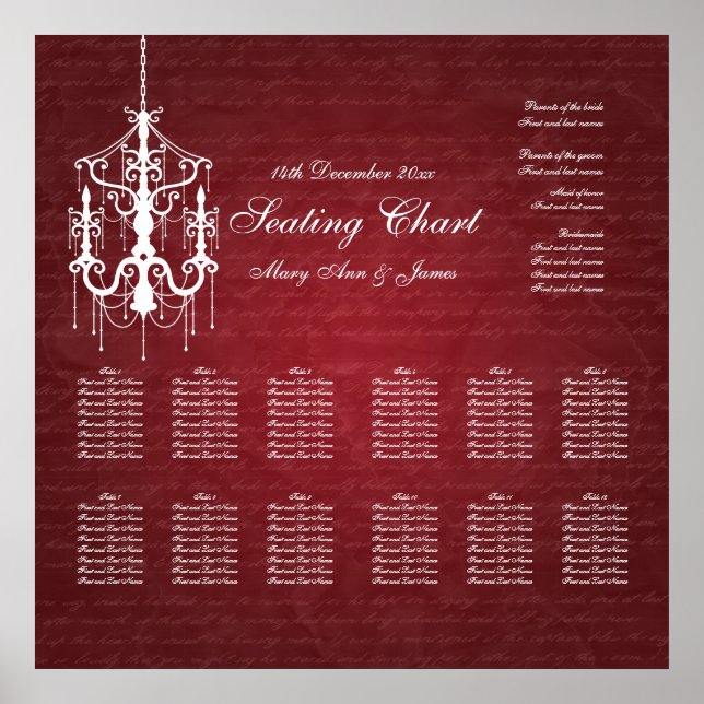 Poster Gráfico de Casamento Chandelier Red (Frente)