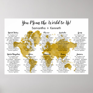 Poster Gráfico de Casamento com Mapa Mundial