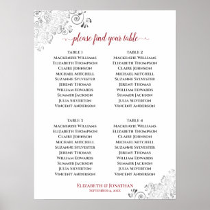 Poster Gráfico de Casamento de 4 Mesas Frills Vermelho e